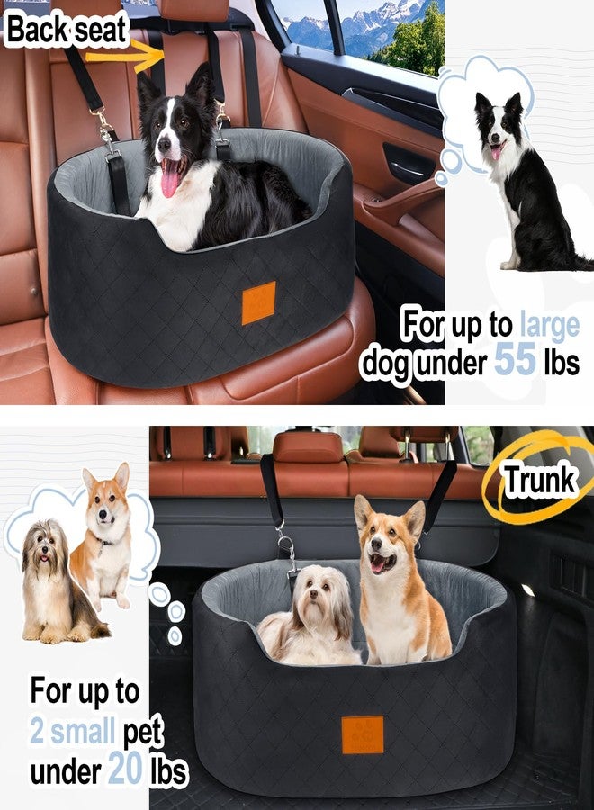Feporen Dog Car Seat for Medium Dogs Up to 50 lbs, Pet Booster Seat for Cars SUVs and Trucks,Washable & Detachable Dog Car Bed with Safety Strap, Thick Cushion, Non-Slip Base(Black/Gray - Image 2