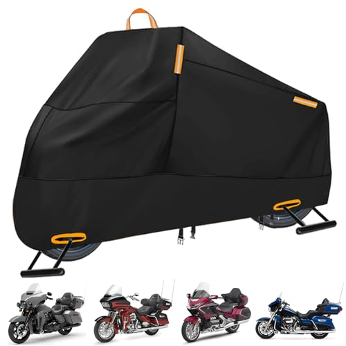 INEZARI Motorcycle Cover Waterproof Outdoor, 300D Heavy Duty Motorcycle Cover for Harley Davidson Electra Glide Ultra Limited CVO Road Street Glide Honda Gold Wing Protection Fits up to 116" - Black - Image 1
