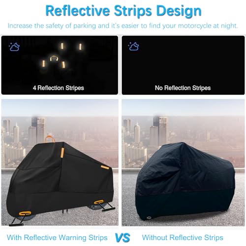 INEZARI Motorcycle Cover Waterproof Outdoor, 300D Heavy Duty Motorcycle Cover for Harley Davidson Electra Glide Ultra Limited CVO Road Street Glide Honda Gold Wing Protection Fits up to 116" - Black - Image 4