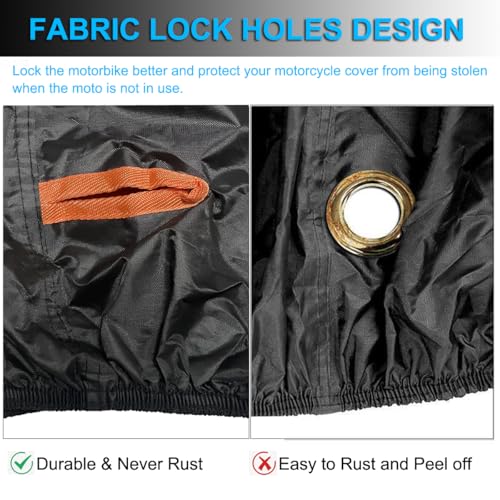 INEZARI Motorcycle Cover Waterproof Outdoor, 300D Heavy Duty Motorcycle Cover for Harley Davidson Electra Glide Ultra Limited CVO Road Street Glide Honda Gold Wing Protection Fits up to 116" - Black - Image 5