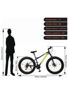 Vaux دراجة Vaux Joggers Fat Bike للرجال مع تروس 21 سرعة وإطار من سبائك الألومنيوم - دراجة ذات إطارات كبيرة للأولاد بعمر 15 عامًا مع إطارات 26 × 4.0 بوصة - شوكة تعليق أمامية قابلة للقفل وفرامل قرصية مزدوجة - صفراء  - Image 4