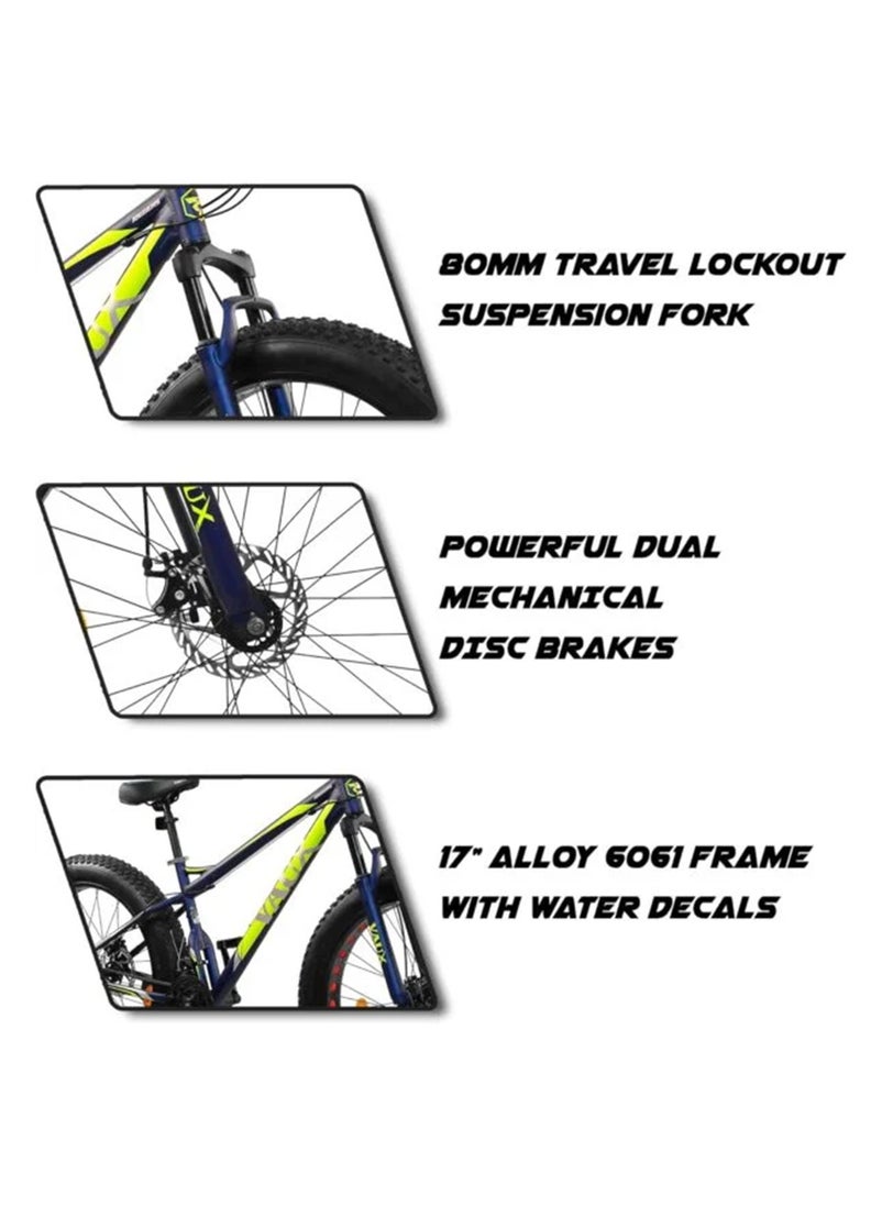 Vaux دراجة Vaux Joggers Fat Bike للرجال مع تروس 21 سرعة وإطار من سبائك الألومنيوم - دراجة ذات إطارات كبيرة للأولاد بعمر 15 عامًا مع إطارات 26 × 4.0 بوصة - شوكة تعليق أمامية قابلة للقفل وفرامل قرصية مزدوجة - صفراء  - Image 5