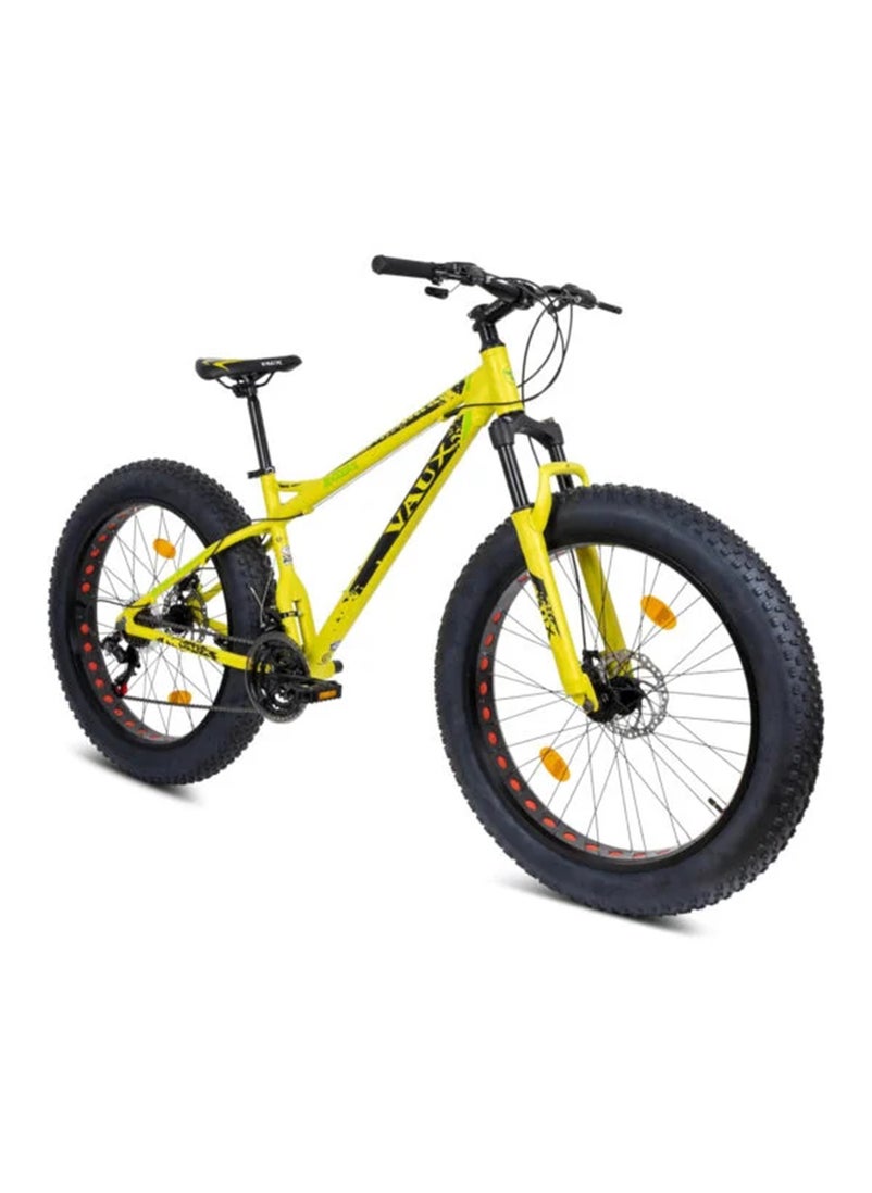 Vaux دراجة Vaux Joggers Fat Bike للرجال مع تروس 21 سرعة وإطار من سبائك الألومنيوم - دراجة ذات إطارات كبيرة للأولاد بعمر 15 عامًا مع إطارات 26 × 4.0 بوصة - شوكة تعليق أمامية قابلة للقفل وفرامل قرصية مزدوجة - صفراء  - Image 2