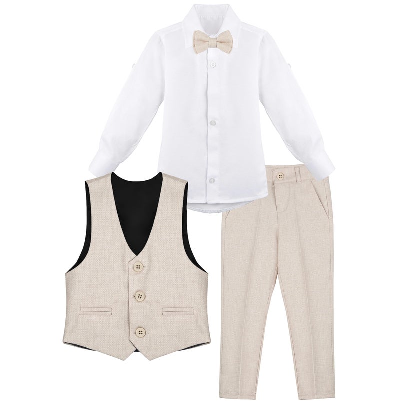 Lilax Boys Formal Suit 4 Piece Vest, Pants and Tie Dresswear Suit Set (14, Beige) - Image 5