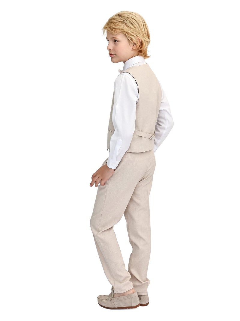 Lilax Boys Formal Suit 4 Piece Vest, Pants and Tie Dresswear Suit Set (14, Beige) - Image 2