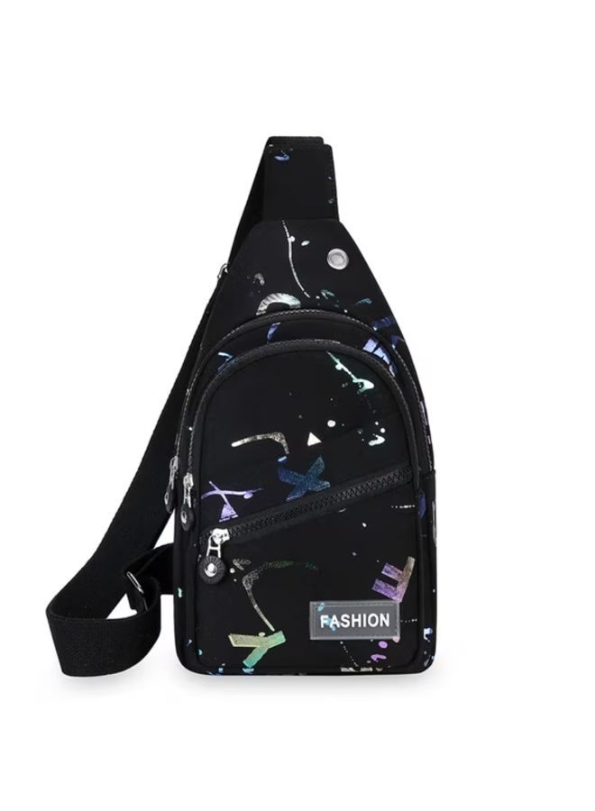 FASHION Girls' Crossbody Chest Bag with Modern Design and Multiple Zippers – Black with Glittery Patterns – Lightweight and Practical for Everyday Use - Image 3