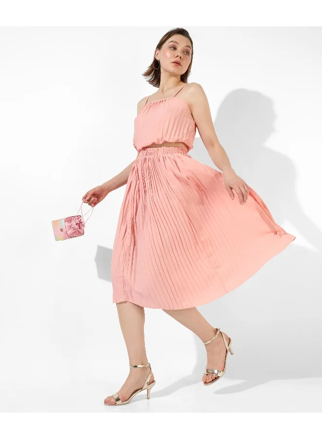 Pinacolada  Women's Solid Pink Square Neck Sleeveless Regular Fit Co-Ords Set For Casual Wear |  Clothing Set Crafted With Comfort Fit And High Performance  For Everyday Wear for Women | Best Price UAE
