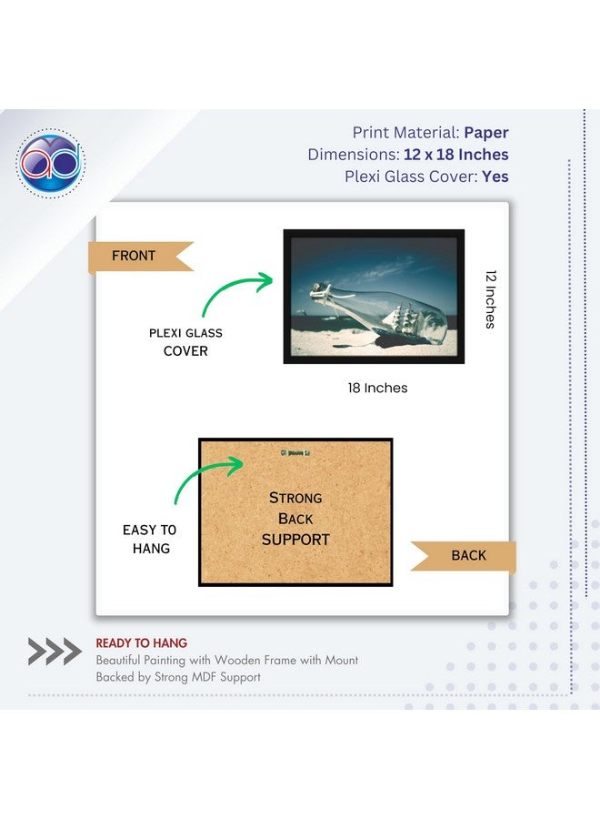 Mad Masters Ship In Ocean Scenery Painting Aesthetic Hanging Photo Frame Decorative Item Home Decoration and Wall Decor for Living Room and Bedroom (MM 1323, 12x18 Inch, Paper, With Plexi Glass) - Image 2