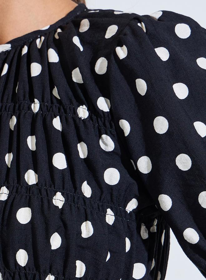 Styli Black Polka Dot Ruched Details Blouse - Image 3