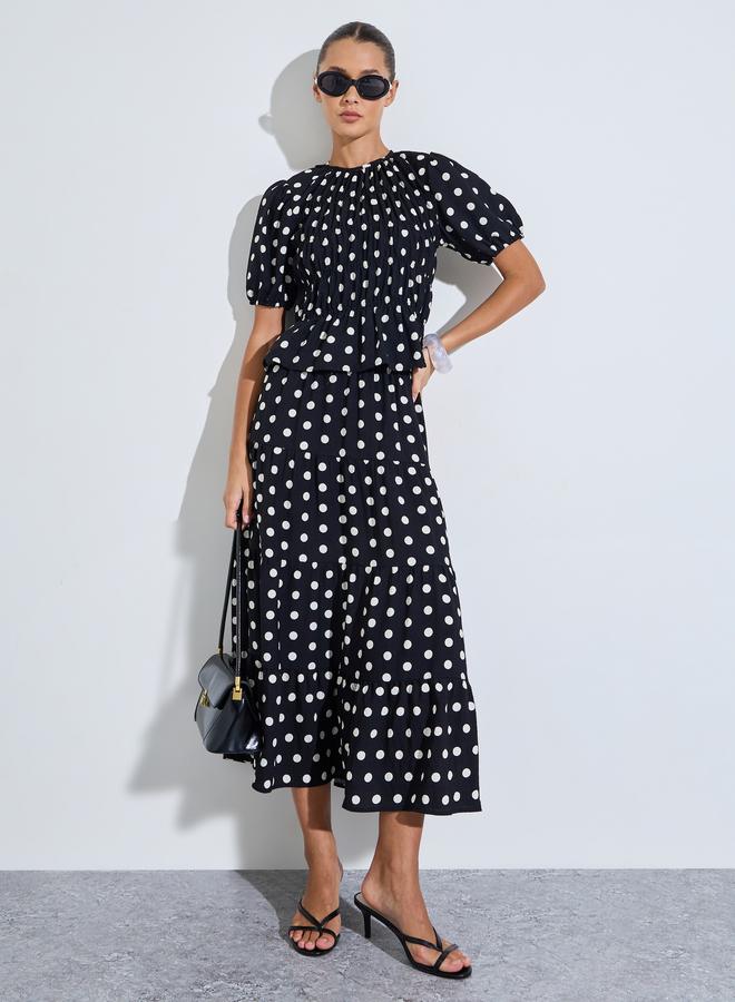 Styli Black Polka Dot Ruched Details Blouse - Image 2