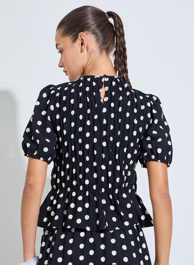 Styli Black Polka Dot Ruched Details Blouse - Image 4