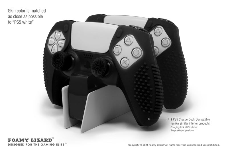Foamy Lizard SensePro PS5 Controller Skin | Dock Compatible, Soft Flat Anti-Slip Studded Silicone Gel Grip Cover for PlayStation 5 Dualsense, Rubber Protector Plus 8 Raised Thumb Grip Caps (Black) - Image 2