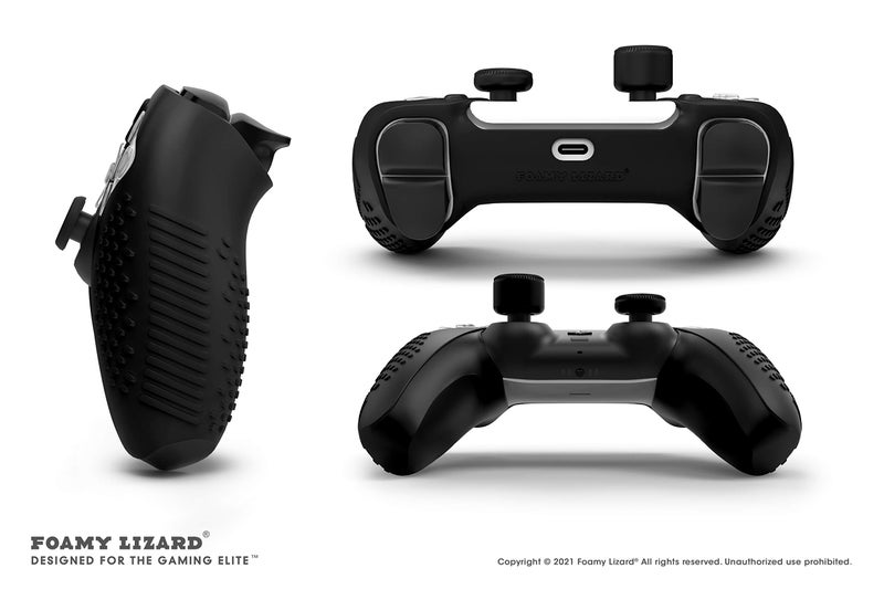 Foamy Lizard SensePro PS5 Controller Skin | Dock Compatible, Soft Flat Anti-Slip Studded Silicone Gel Grip Cover for PlayStation 5 Dualsense, Rubber Protector Plus 8 Raised Thumb Grip Caps (Black) - Image 5