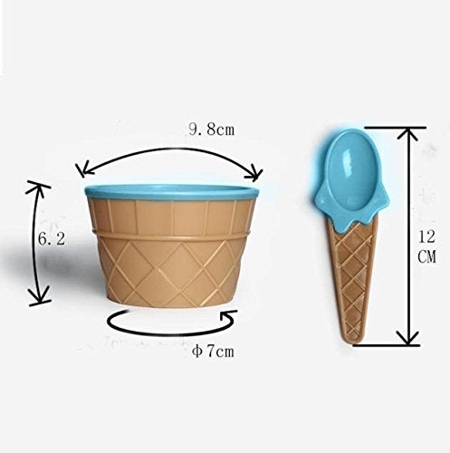 Mantavya BPA Free Plastic 6 Ice Cream Cone Shape Bowl with 6 Spoons - Image 5