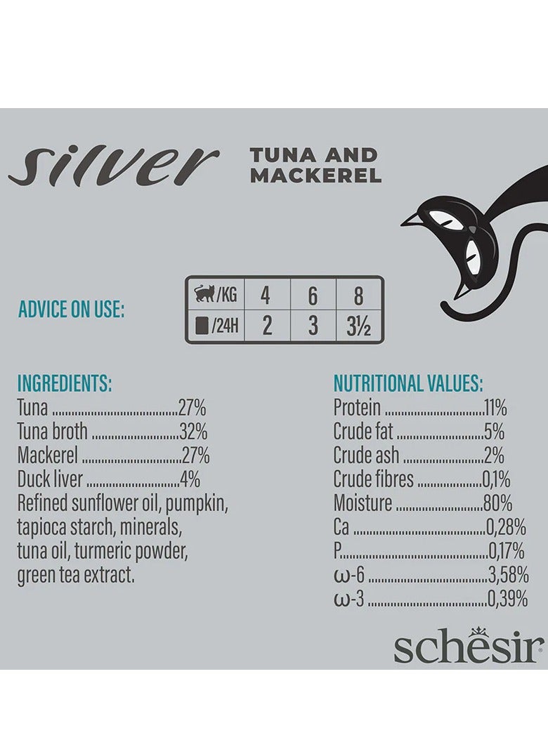 شيسر 12 قطعة من سمك التونة والماكريل الفضي في مرق طعام رطب للقطط - 70 جم - Image 4