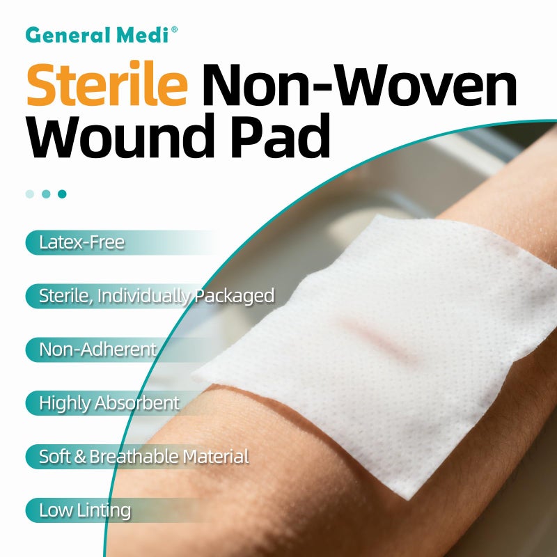 General Medi Sterile Gauze Sponges, 4 x 4 Non-Woven Wound Pads - Individually Wrapped Highly Absorbent Sponges Pads for Cushioning Minor Wounds, Cuts u0026 Burns Wound Care (60 Packs, 120 Pieces Total) - Image 3
