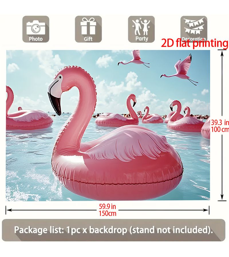 2D Flat Party Banner 70.87 X 90.55 Inches Flamingo Pool Floats Flying Birds Sunny Tropical Ocean Clear Sky Summer Vibes Decor For Home Room Garden Outdoor Celebration Halloween Christmas New Year - Image 3