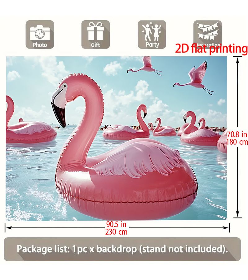 2D Flat Party Banner 70.87 X 90.55 Inches Flamingo Pool Floats Flying Birds Sunny Tropical Ocean Clear Sky Summer Vibes Decor For Home Room Garden Outdoor Celebration Halloween Christmas New Year - Image 5