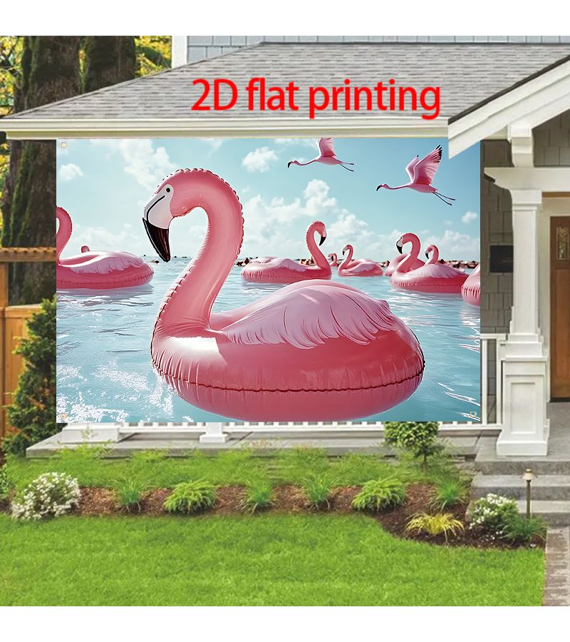 2D Flat Party Banner 70.87 X 90.55 Inches Flamingo Pool Floats Flying Birds Sunny Tropical Ocean Clear Sky Summer Vibes Decor For Home Room Garden Outdoor Celebration Halloween Christmas New Year - Image 2