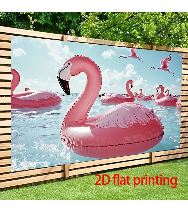 2D Flat Party Banner 70.87 X 90.55 Inches Flamingo Pool Floats Flying Birds Sunny Tropical Ocean Clear Sky Summer Vibes Decor For Home Room Garden Outdoor Celebration Halloween Christmas New Year - Image 4