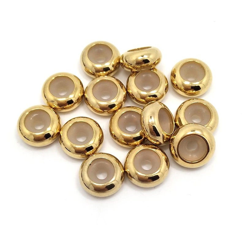 Stopper Beads 20pcs Stainless Steel Insert Rubber Stopper Beads fit Bracelet and Necklace Gold