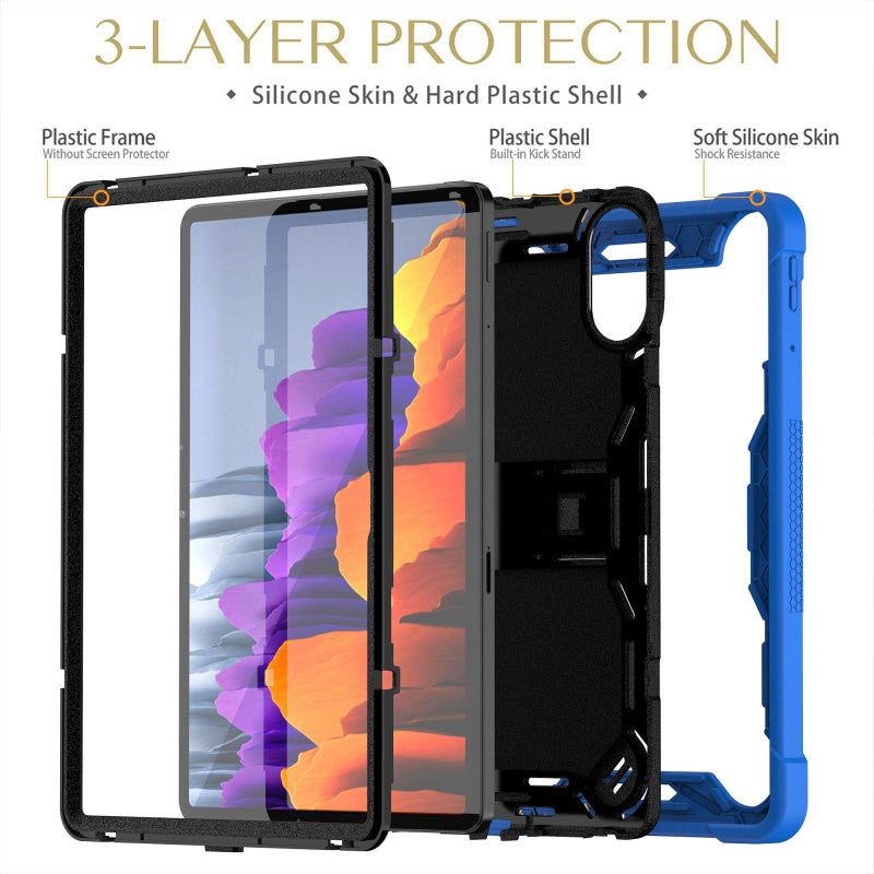 erorex For Xiaomi Redmi Pad 2 Shockproof Silicone Hybrid Pc Tablet Case With Holder(Black + Dark Blue) - Image 5