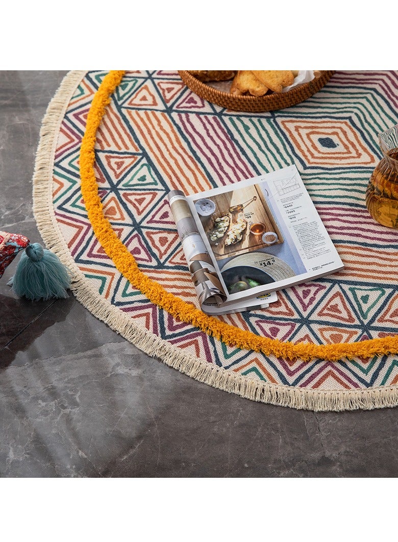 MIXDE Tassel Rugs,Boho Woven Round Carpet,Ethnic Style Handmade Tassel Carpet 90cm - Image 2