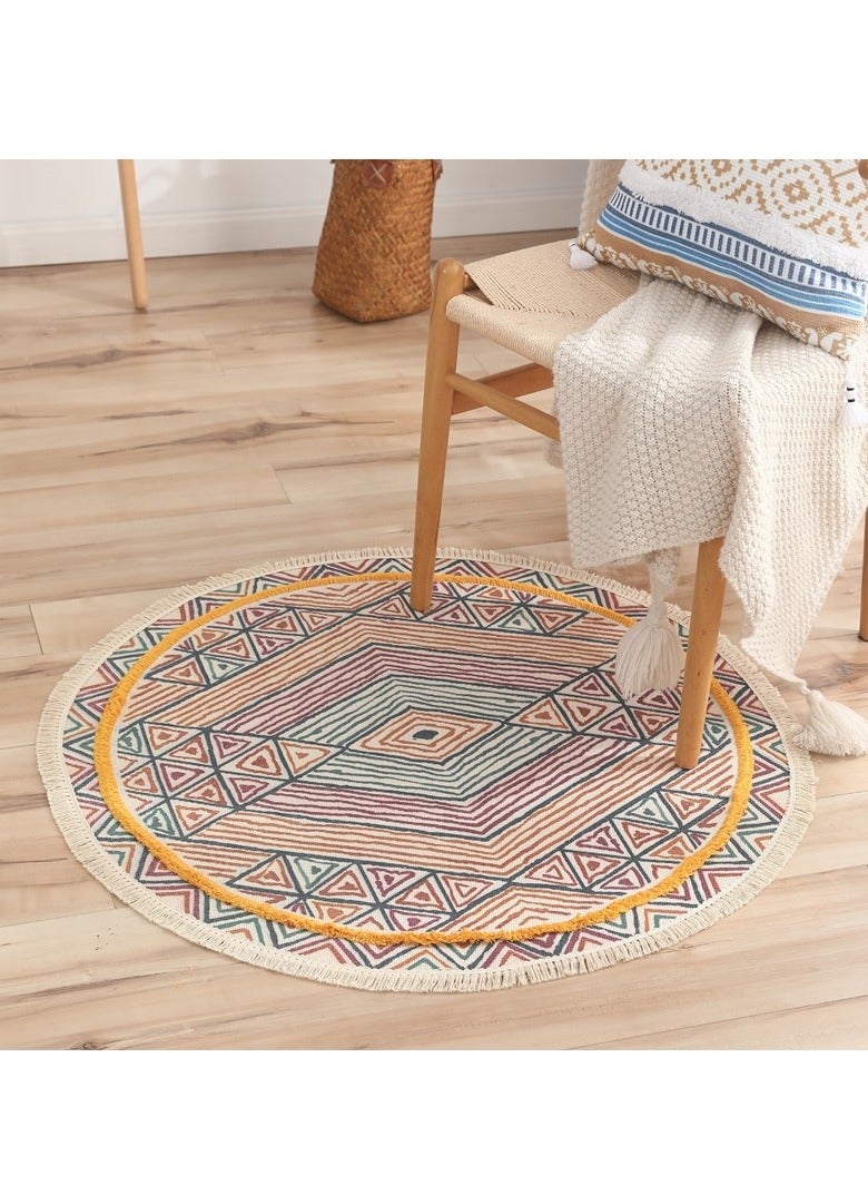 MIXDE Tassel Rugs,Boho Woven Round Carpet,Ethnic Style Handmade Tassel Carpet 90cm - Image 1