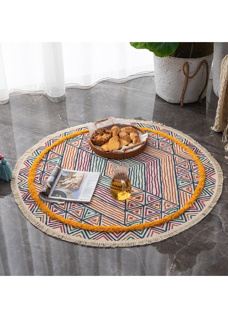 MIXDE Tassel Rugs,Boho Woven Round Carpet,Ethnic Style Handmade Tassel Carpet 90cm - Image 3