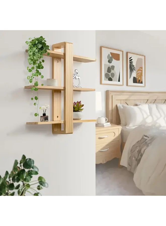 3 Tier Wall Mounted Floating Shelves Recycled Pine Wood Modern Natural Wood Grain Shelving Unit 20 Inch Large Storage Display Shelf for Bedroom Living Room Office Bathroom No Assembly Required Versatile Minimalist Design Sleek Finish - Image 4
