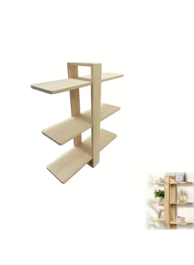 3 Tier Wall Mounted Floating Shelves Recycled Pine Wood Modern Natural Wood Grain Shelving Unit 20 Inch Large Storage Display Shelf for Bedroom Living Room Office Bathroom No Assembly Required Versatile Minimalist Design Sleek Finish - Image 1