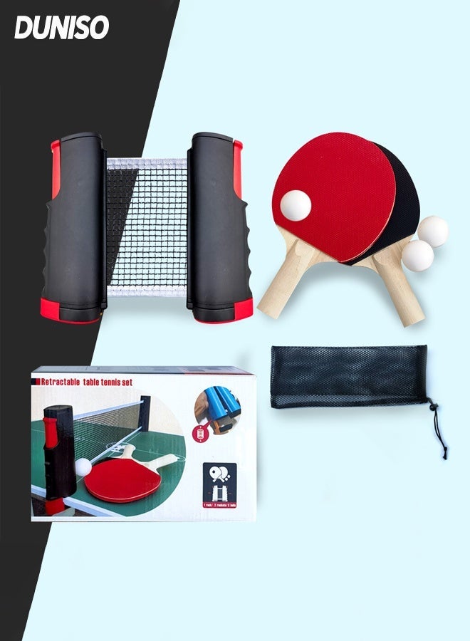 DUNISO Ping Pong Paddle Set,All in One Ping Pong Kit,Portable Table Tennis Set with Retractable Net,Rackets,Balls and Carry Bag,Suitable for Indoor and Outdoor Family Games,Gift for Boy and Girl - Image 1