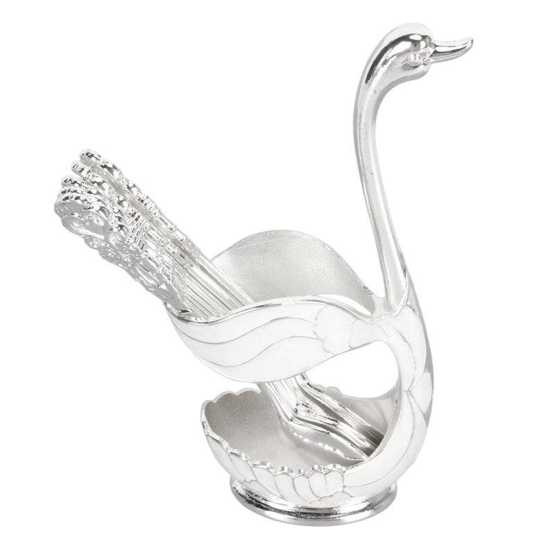 'ensemble أطباق Silver Swan مع حامل بقاعدة البومة - مجموعة ملاعق الشاي ومجموعة ملاعق القهوة لاستخدامها مع القهوة والفواكه والحلويات' - Image 5