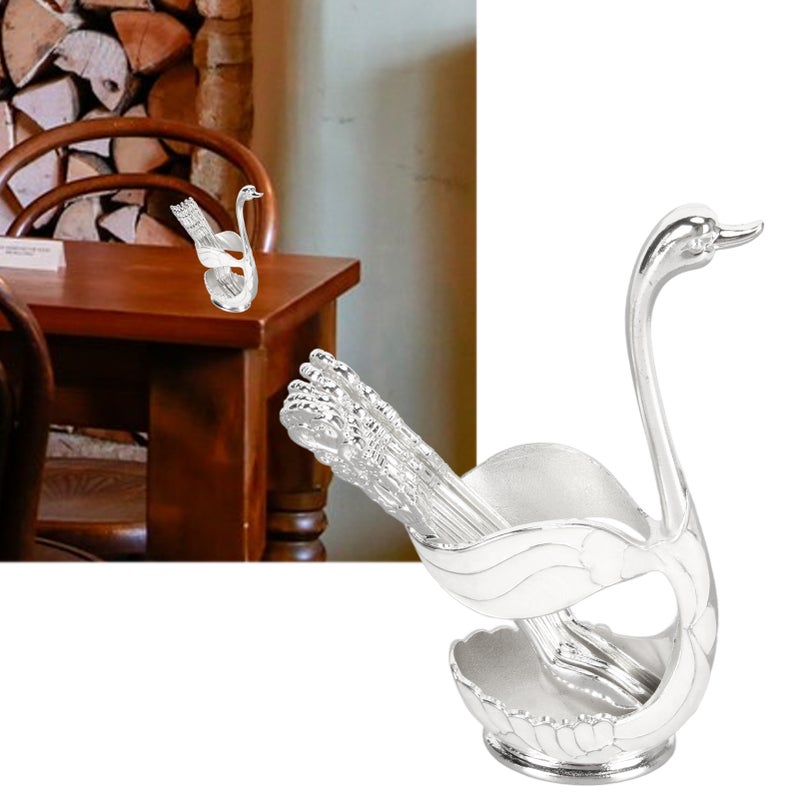 'ensemble أطباق Silver Swan مع حامل بقاعدة البومة - مجموعة ملاعق الشاي ومجموعة ملاعق القهوة لاستخدامها مع القهوة والفواكه والحلويات' - Image 4