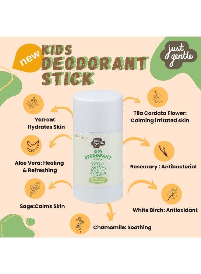 Just Gentle Organic Deodorant Stick - for Kids and Teens - Aloe Vera Unscented - Aluminium-Free, Natural Odor Protection, Gentle on Sensitive Skin, 55g - Image 2