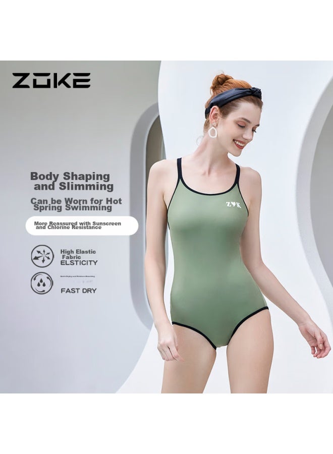 Zoke One-piece Triangle Women's Professional Training Slimming Fashionable Swimsuit 123501131 Army Green/black XL - Image 2