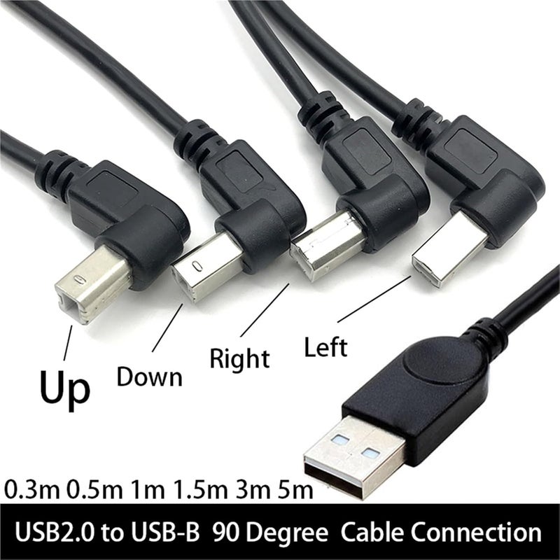 USB 2.0 A Male to USB-B Male 90 Degree Right Angle Printer Short Extension Cable for Printer, Scanner, Mobile HDD and More(0.5M,USB Down) - Image 2