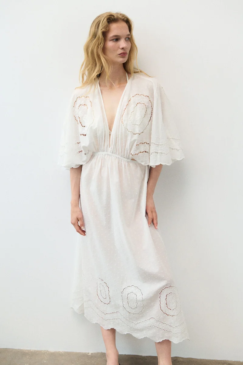 H&M  Cape-detail broderie anglaise dress for Women | Best Price UAE