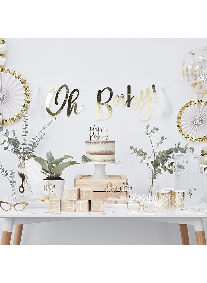 Ginger Ray Oh Baby Party Paper Plate 8 Piece, 25 Cm Diameter, Gold - Image 2