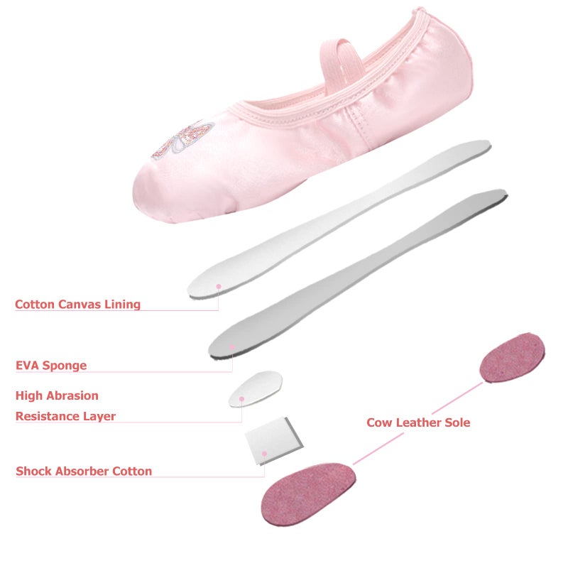 TRIPLE DEER Ballet Shoes for Girls, Satin Dance Practice Slippers Split Soft Leather Flat Sole Yoga Gymnastics Shoes Bow Sequins Pattern(Toddler/Little/Big Kid) - Image 4