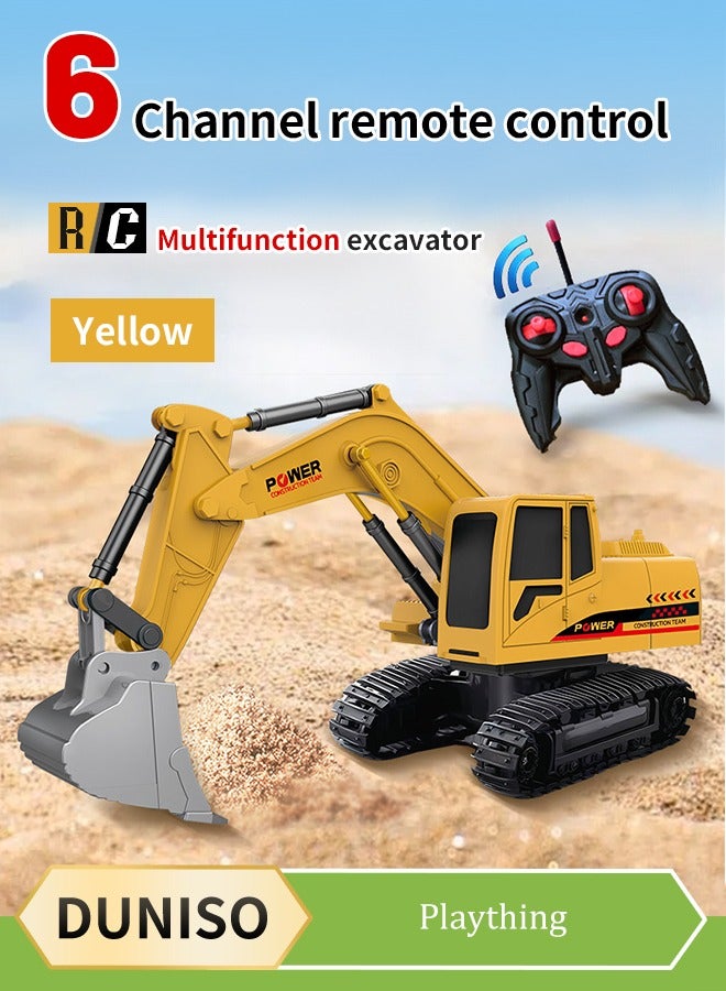 DUNISO لعبة حفارة تحكم عن بعد، مركبة هندسية حفارة لعبة إلكترونية، حفارة هندسية بمحاكاة من سبائك، 6 قنوات، مزودة ببطارية وشاحن، مناسبة للأطفال من 6 إلى 12 سنة - Image 1