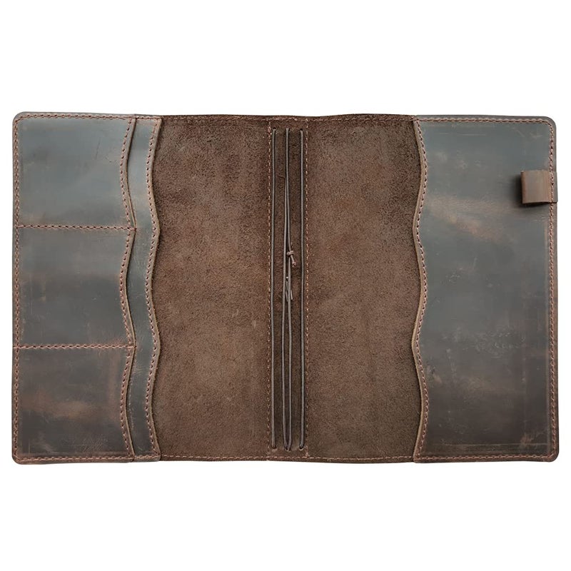 newestor Travelers Notebook Cover with Inner Pockets, Card Slots and Pen Holder, A5 Size, Dark Brown  - Image 3
