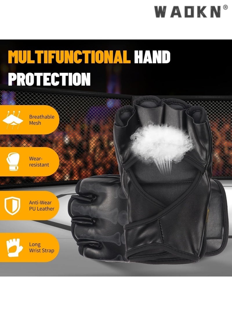 WAOKN Boxing Gloves , for MMA Gloves, Pro Performance Kickboxing Gloves, Half-Finger Boxing Fight Gloves MMA Mitts with Adjustable Wrist Band Gloves for Sanda Sparring Punching Bag Training - Image 3