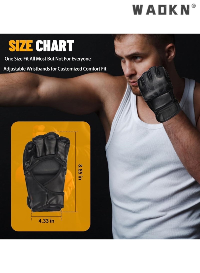 WAOKN Boxing Gloves , for MMA Gloves, Pro Performance Kickboxing Gloves, Half-Finger Boxing Fight Gloves MMA Mitts with Adjustable Wrist Band Gloves for Sanda Sparring Punching Bag Training - Image 2