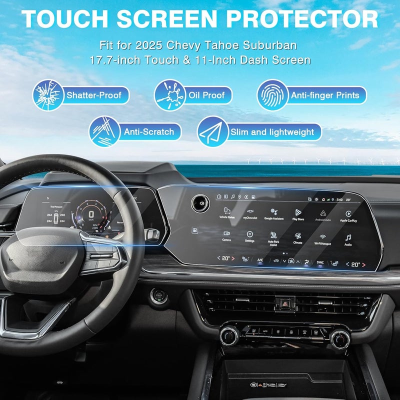 Karltys 【Upgrade 2 Pack Screen Protector for 【No Glare u0026 Fingerprint】 Tempered Glass 2025+ Chevy Tahoe/Suburban 17.7-inch Navi u002611-Inch Dash - Image 2