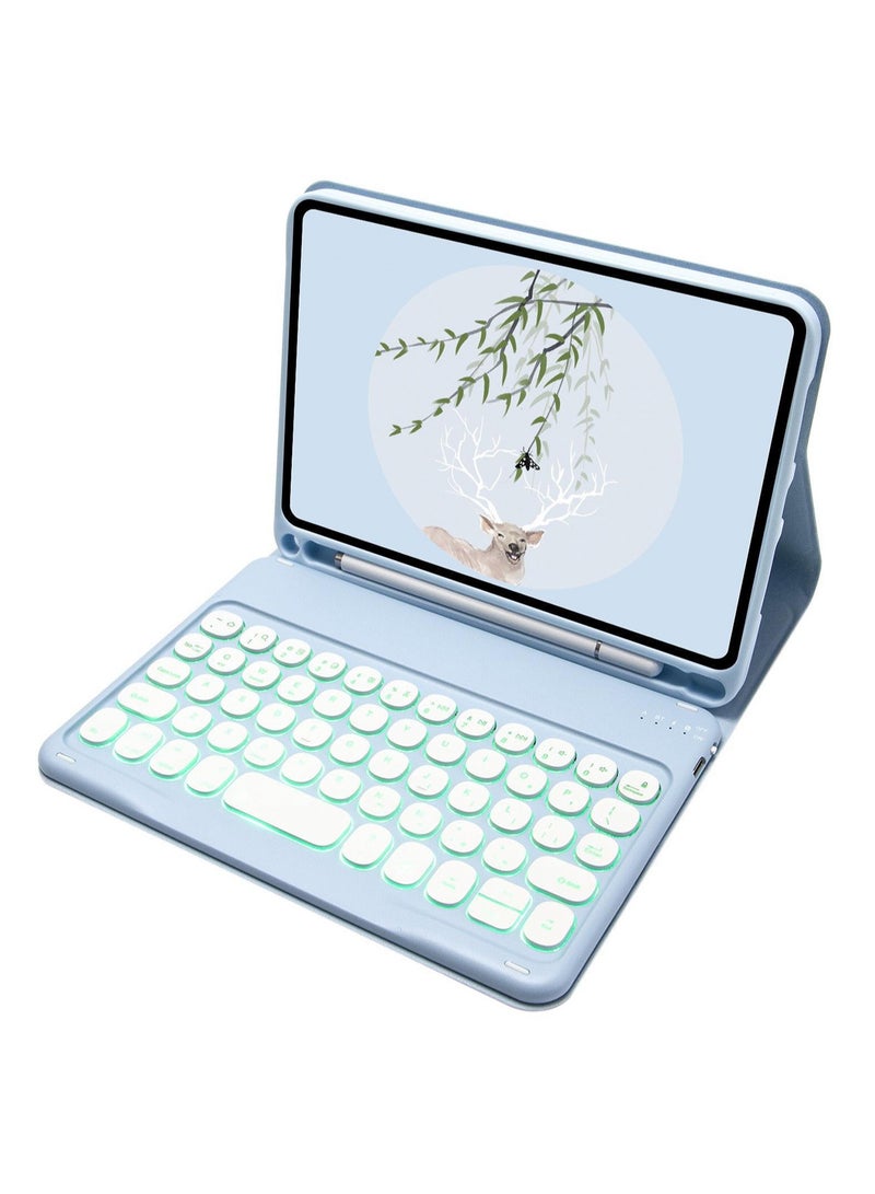 iPad Mini 5th Generation Mini 4 Keyboard Case Backlit Keys Cute Round Buttons, iPad Mini 5 Detachable Colorful Keyboard Case with Pencil Holder (Sky Blue + Blue and White Keyboard) - Image 1