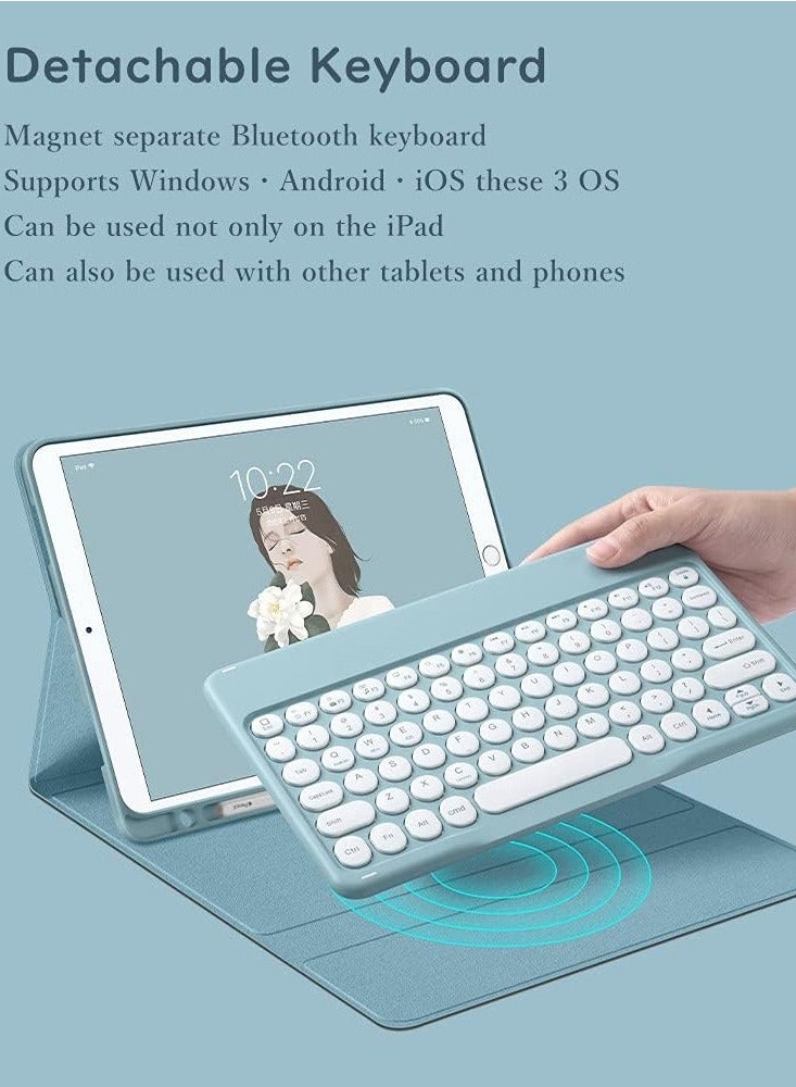 iPad Mini 5th Generation Mini 4 Keyboard Case Backlit Keys Cute Round Buttons, iPad Mini 5 Detachable Colorful Keyboard Case with Pencil Holder (Sky Blue + Blue and White Keyboard) - Image 2