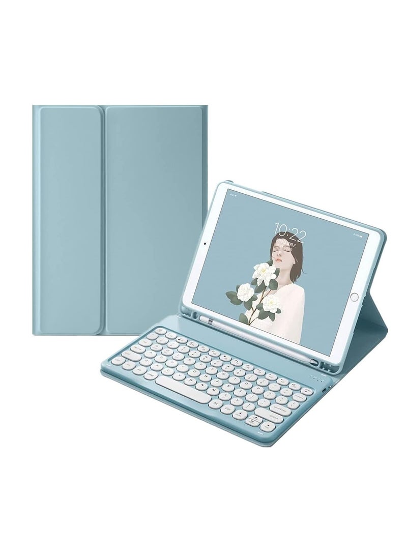 iPad Mini 5th Generation Mini 4 Keyboard Case Backlit Keys Cute Round Buttons, iPad Mini 5 Detachable Colorful Keyboard Case with Pencil Holder (Sky Blue + Blue and White Keyboard) - Image 3