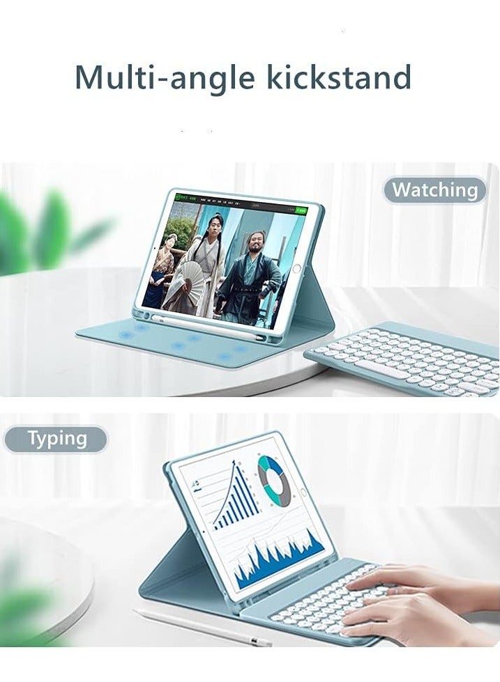 iPad Mini 5th Generation Mini 4 Keyboard Case Backlit Keys Cute Round Buttons, iPad Mini 5 Detachable Colorful Keyboard Case with Pencil Holder (Sky Blue + Blue and White Keyboard) - Image 4