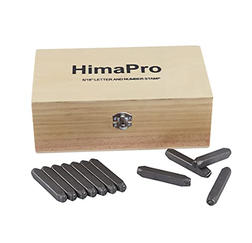 HimaPro Letter and Number Stamp Set 36pcs 40Cr Alloy Steel Metal Stamp Number & Letter Punch Set in a Wooden case (8mm 5/16 Inch) - Image 1